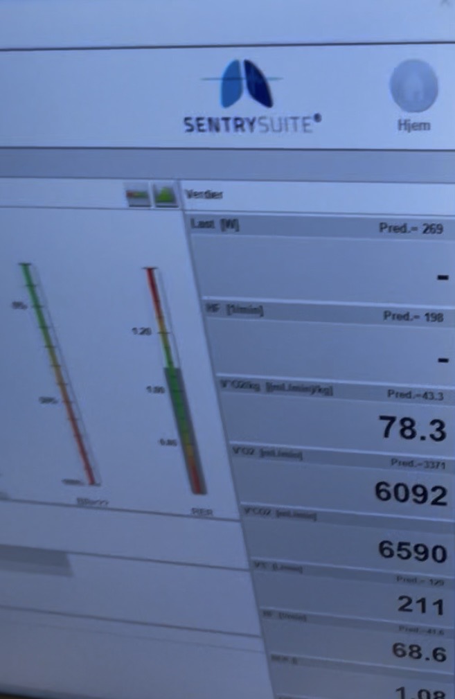 VO₂ max lab screen showing 78.3 ml/kg/min